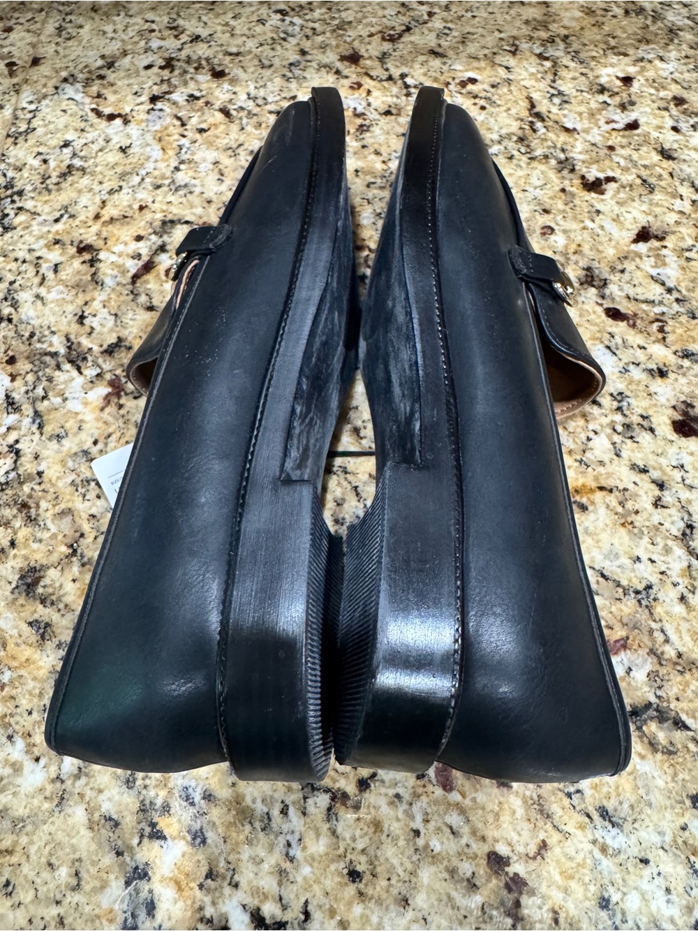 H & M Shoes Black Loafers Silver Horsebit Slip Ons Low 1" Heels Sz 40 US 9 - Picture 5 of 8